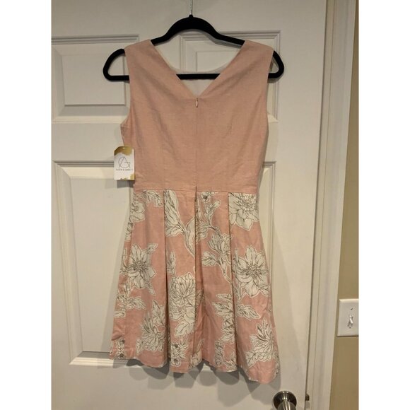Anemonii Pink Fit & Flare Dress W/ Pleated Floral Skirt, Size Medium - Picture 4 of 5